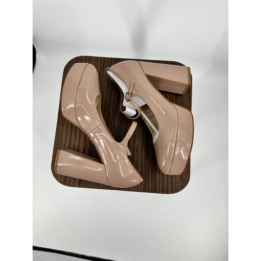 Nine West Pretz Platform Mary Jane Pumps NIB Light Natural 9M Retro 70s Style